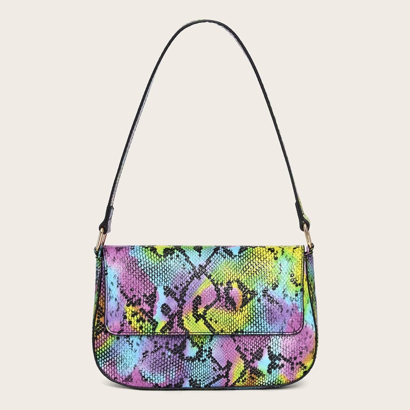 

Snakeskin Flap Baguette Bag, Multicolor