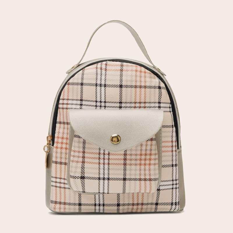 

Plaid Pocket Front Backpack, Multicolor