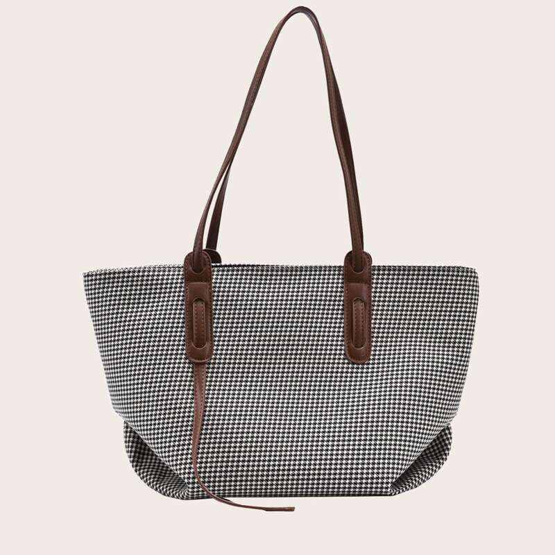 

Houndstooth Tote Bag, Black and white