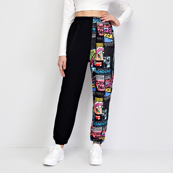 

Letter and Pop Art Print Pants, Black