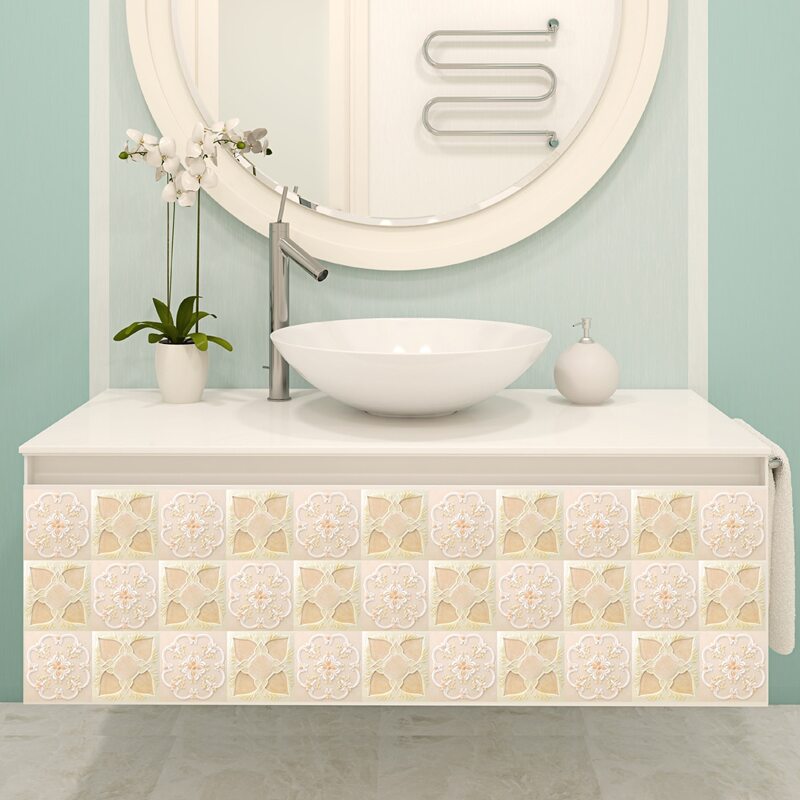 

18pcs Simulation Tile Wall Sticker, Apricot