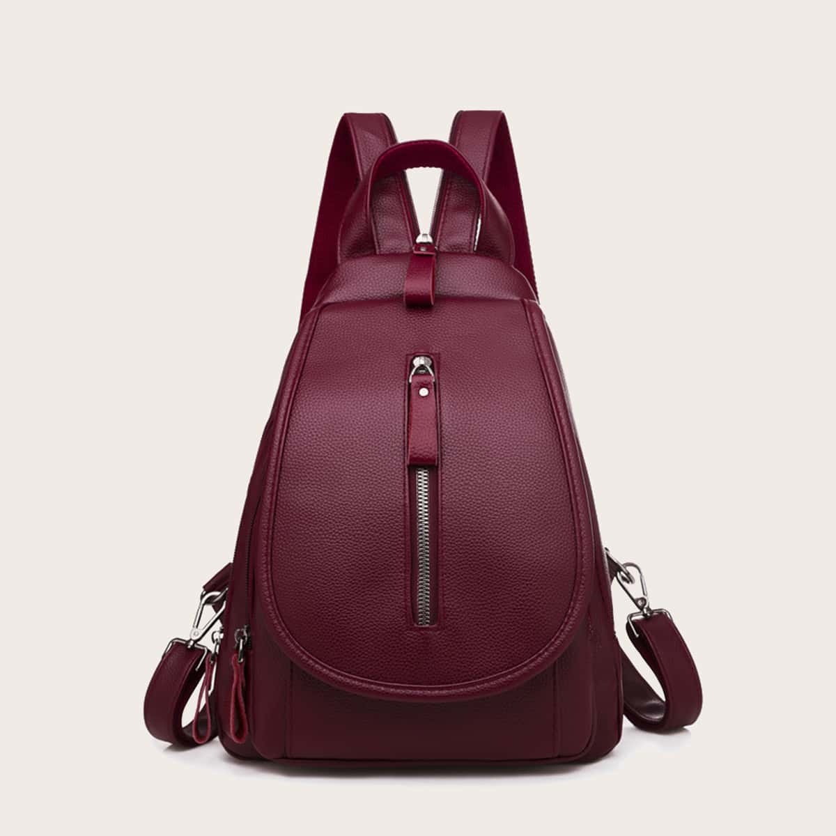 Zip Front Backpack, Red