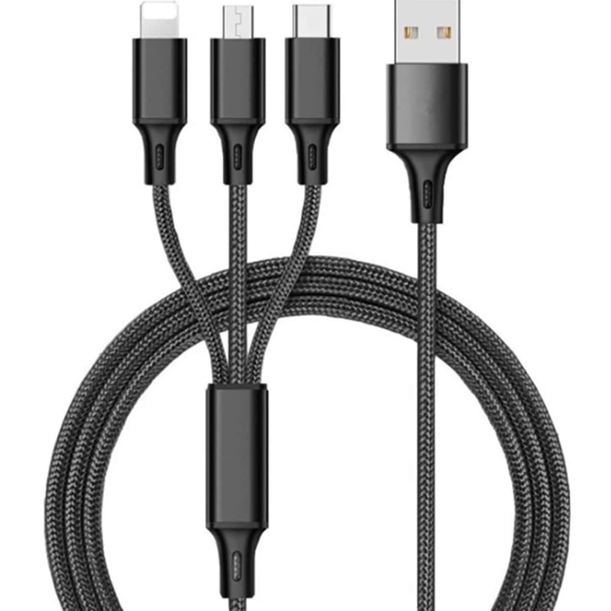 

1pc 3 In 1 Phone Cable, Black