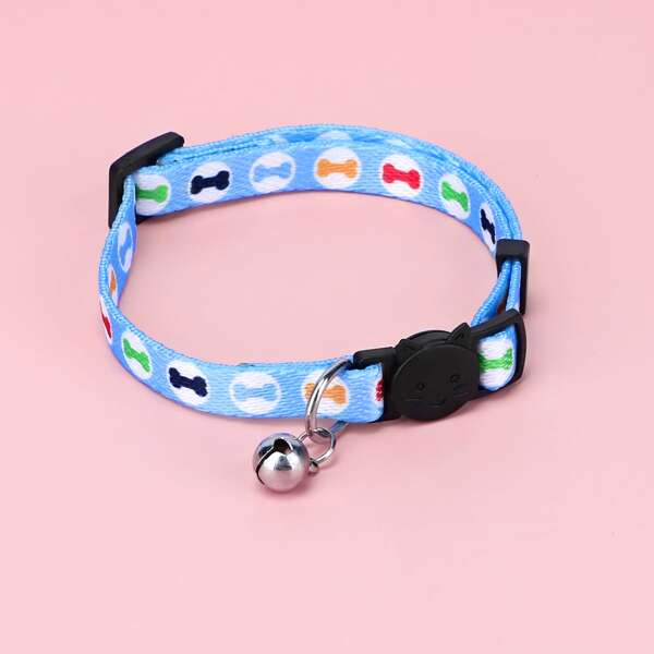 

Bell Decor Bone Pattern Cat Collar, Blue