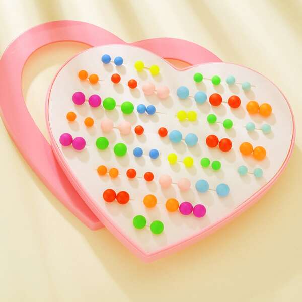 

36pairs Girls Colorful Stud Earrings, Multicolor