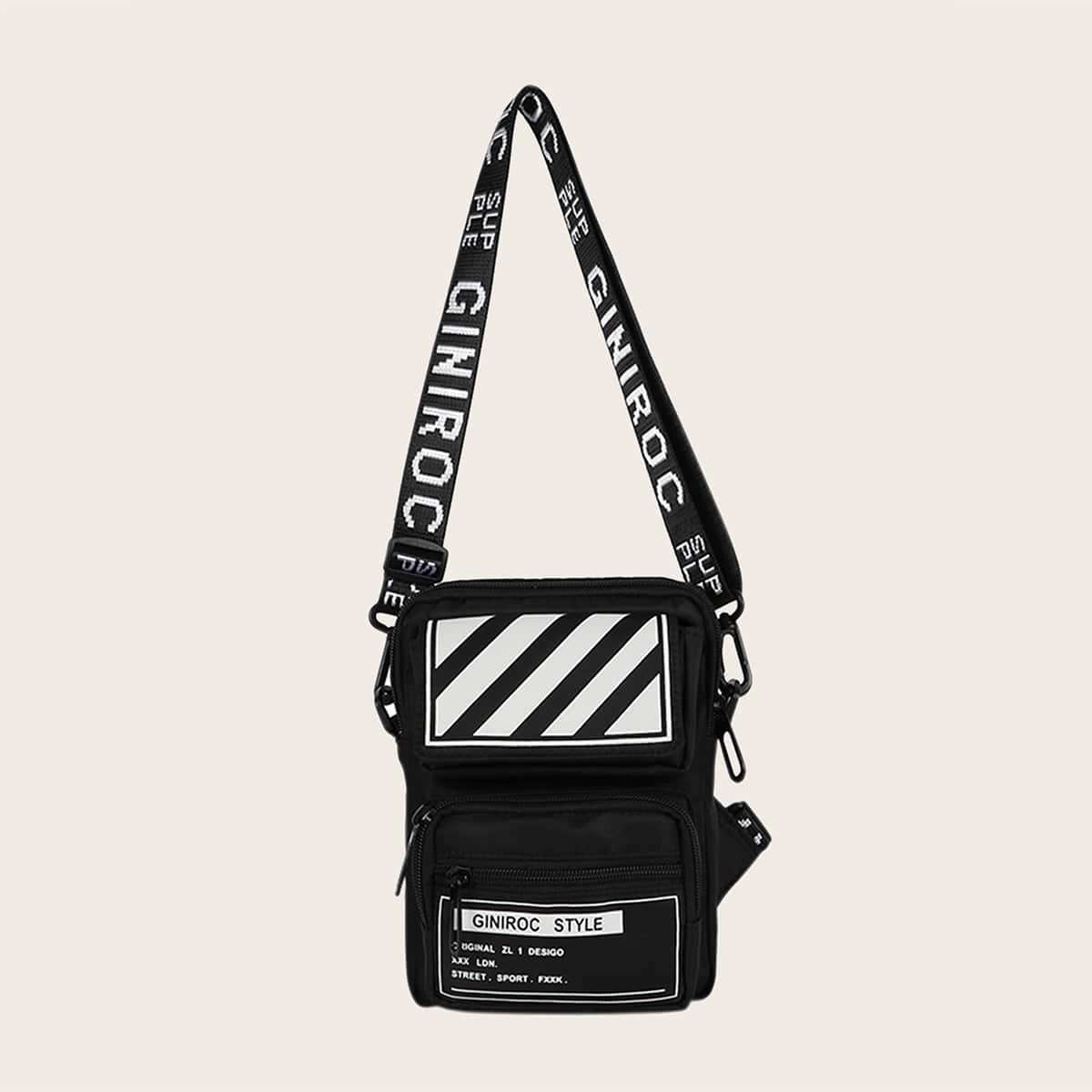

Guys Letter & Striped Graphic Crossbody Bag, Black