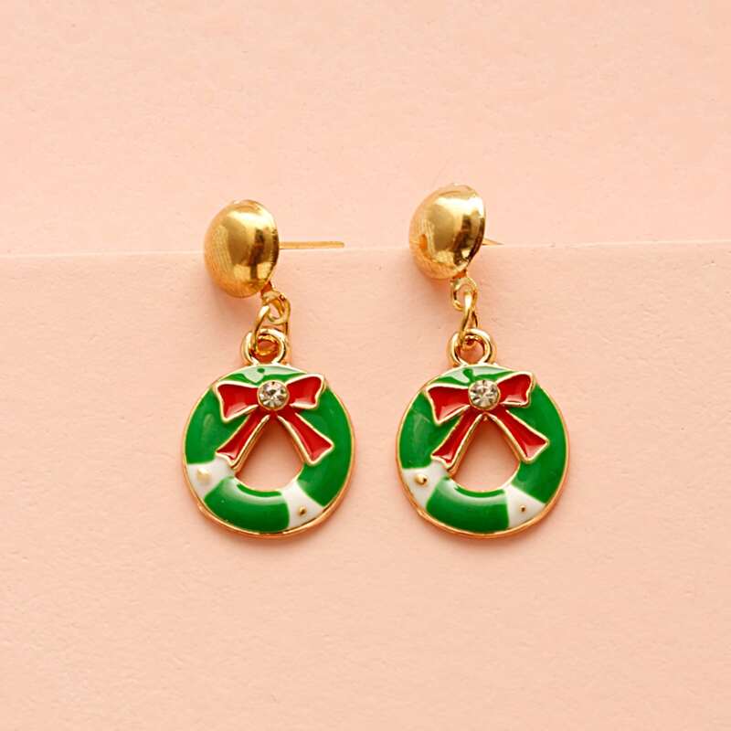 

Christmas Bow Decor Drop Earrings, Green