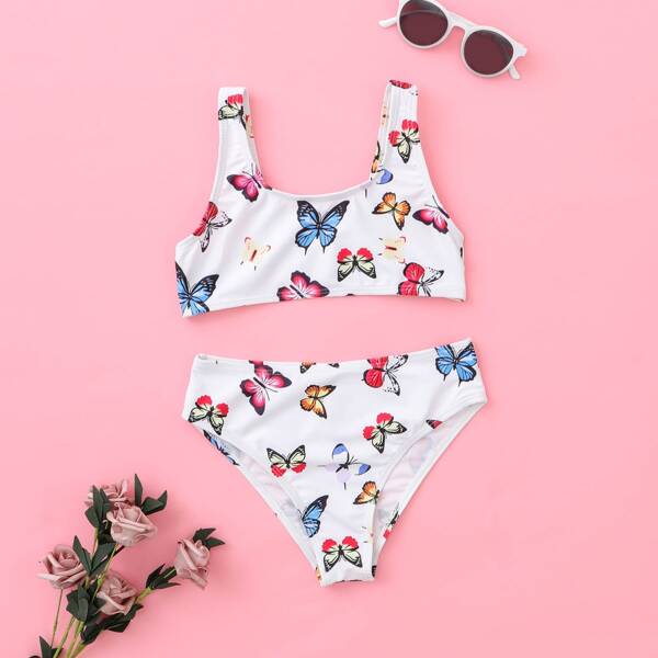

Girls Butterfly Print Bikini Swimsuit, Multicolor