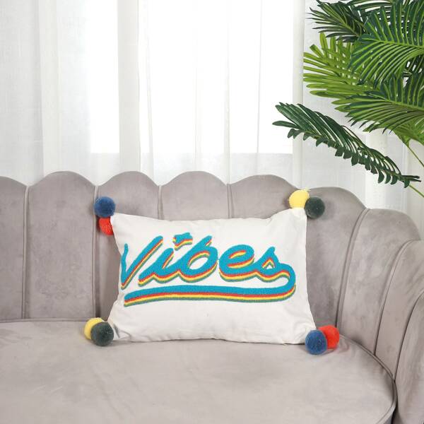 

Pom Pom Lumbar Pillow Cover Without Filler, Multicolor