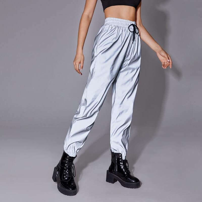 

Reflective Tie Front Sweatpants, Grey