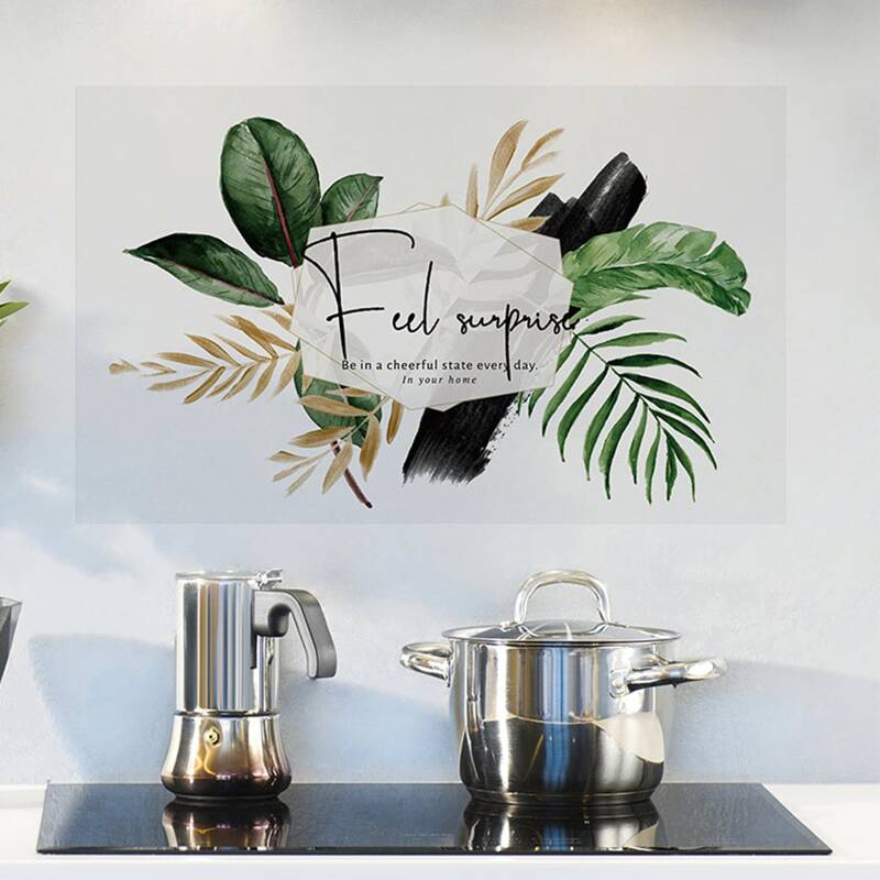 

Leaf Print Oil Proof Wall Sticker, Clear
