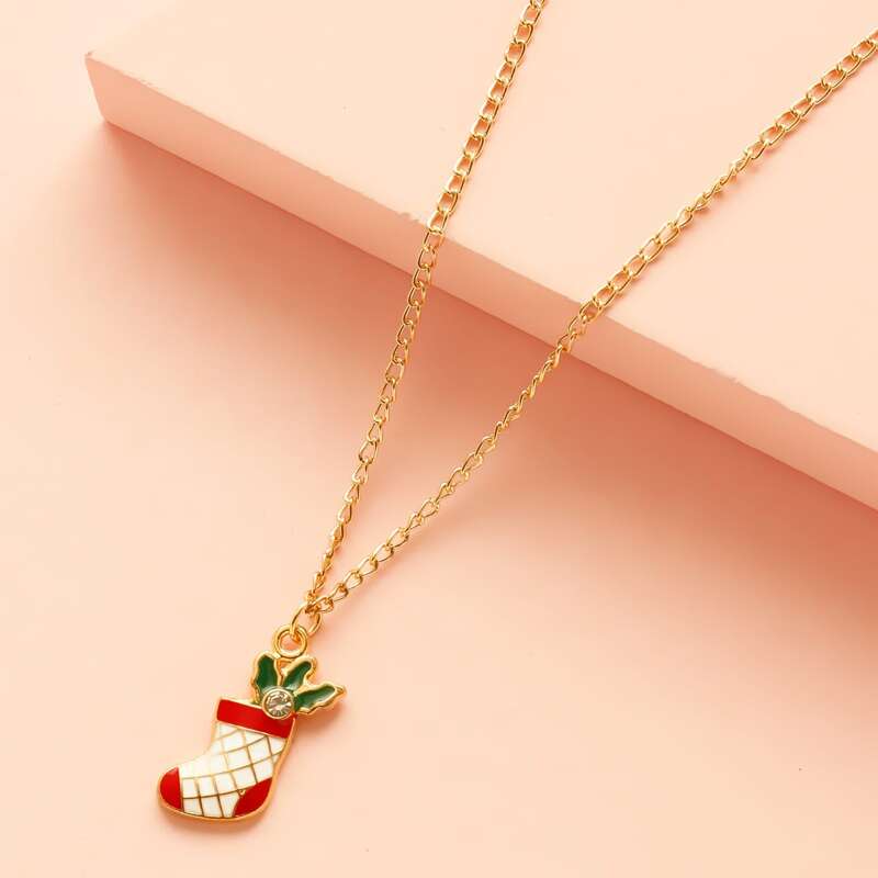 

Christmas Sock Charm Necklace, Gold