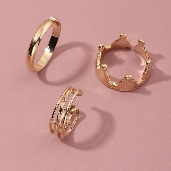 

3pcs Crown Design Ring, Gold