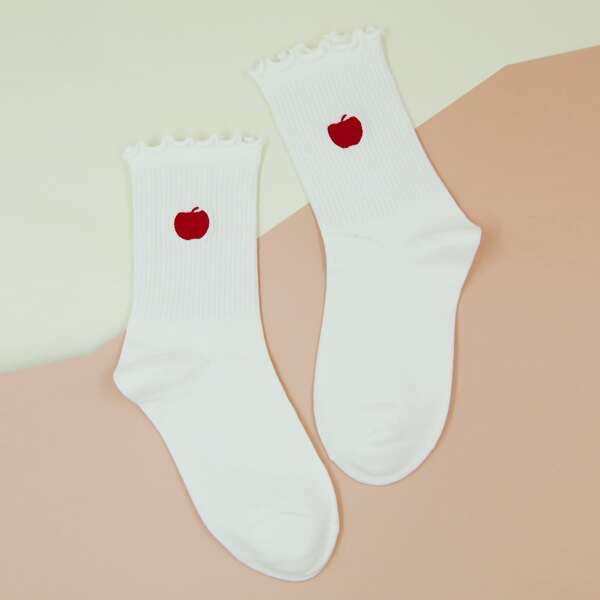 

Fruit Embroidered Socks, White