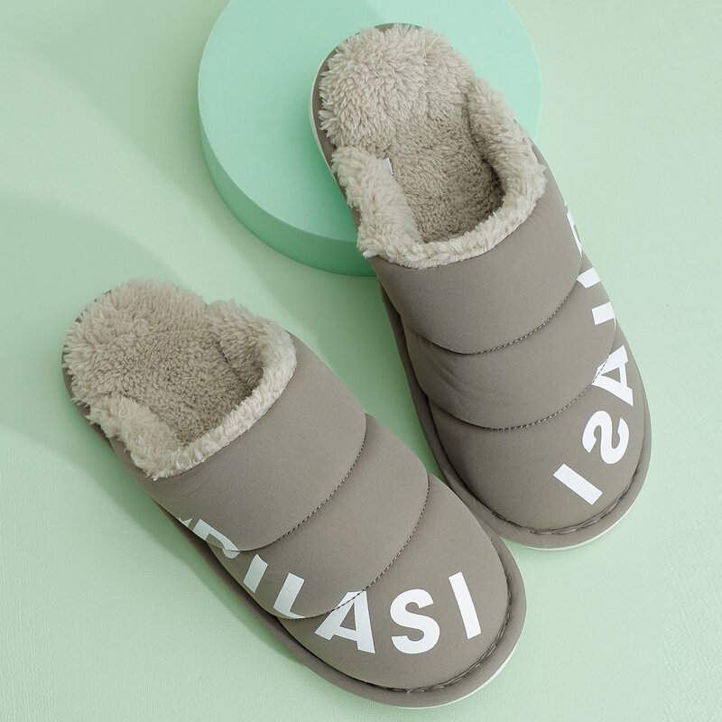 

Guys Letter Graphic Fluffy Slippers, Brown