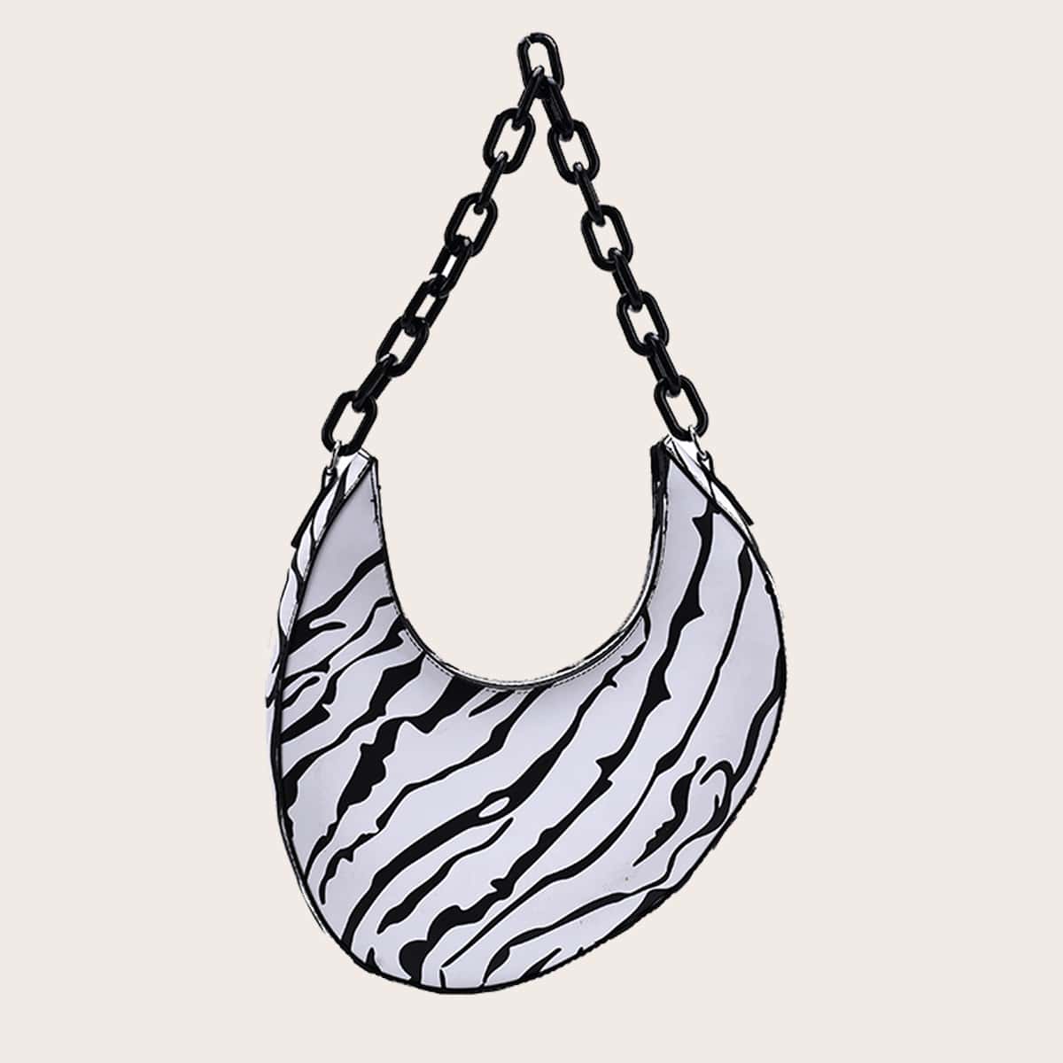 

Two Tone Chain Shoulder Bag, Black and white