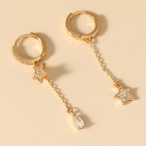 

Rhinestone Star Drop Earrings, Gold