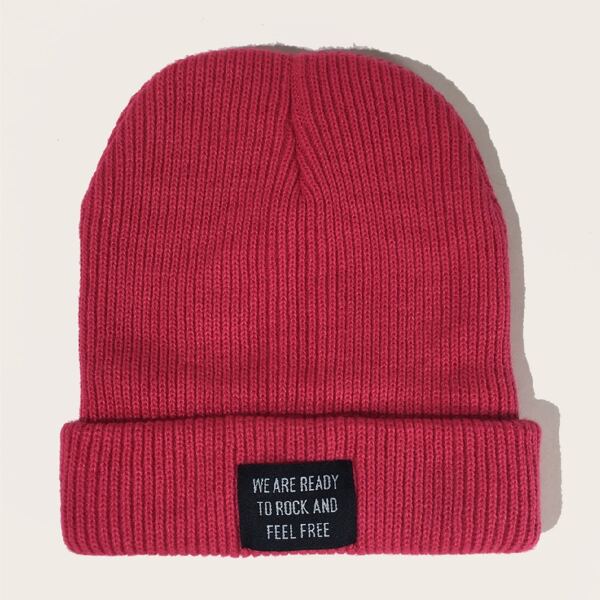 

Cloth Label Decor Beanie, Rose red