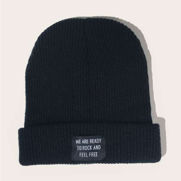 

Cloth Label Decor Beanie, Black