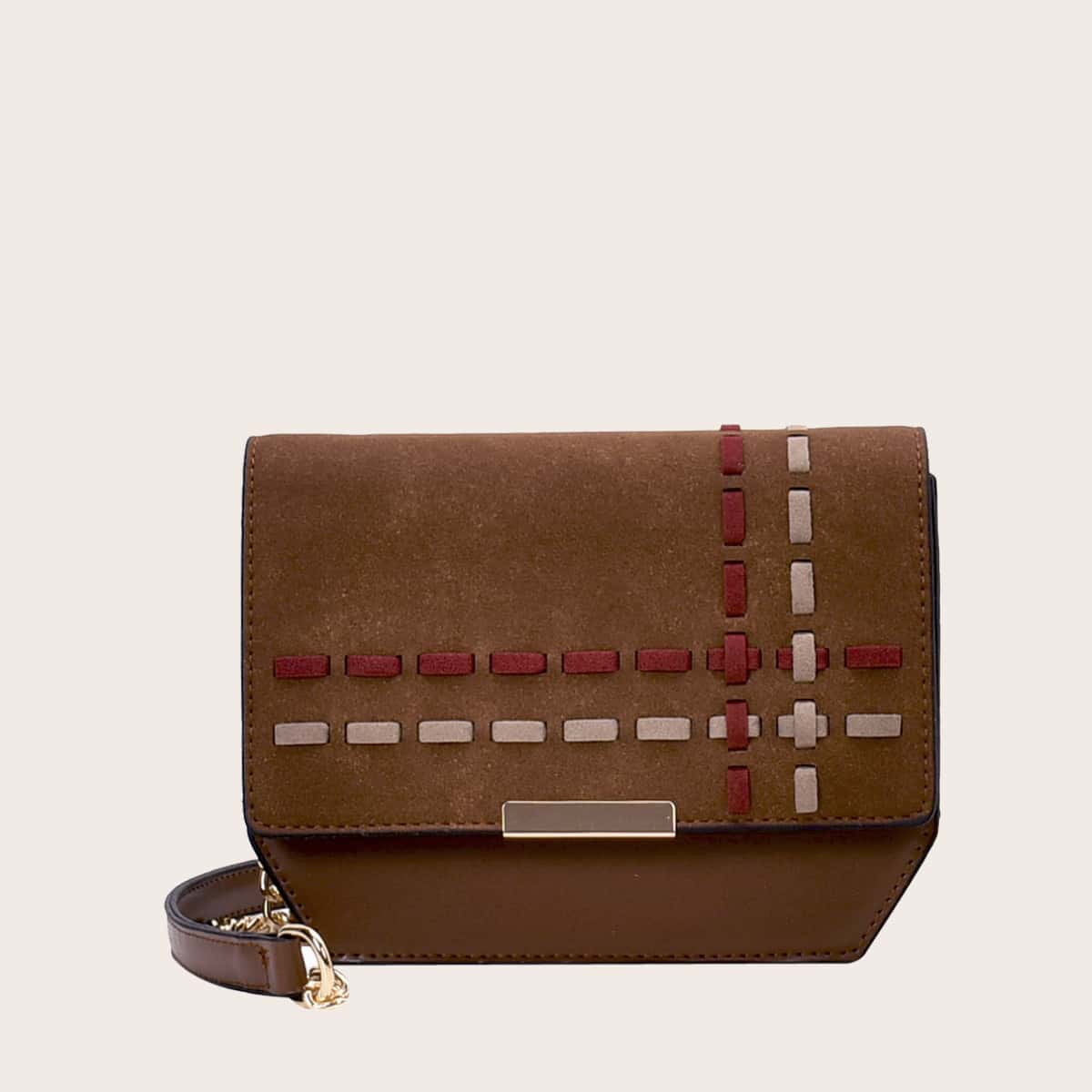 

Braided Detail Flap Crossbody Bag, Brown