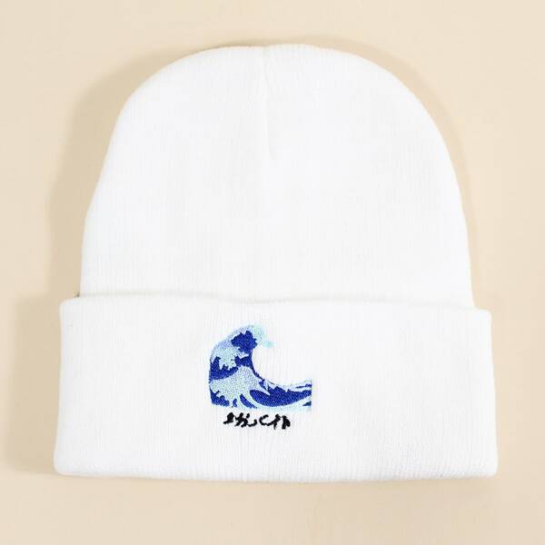 

Cartoon Embroidery Beanie, White