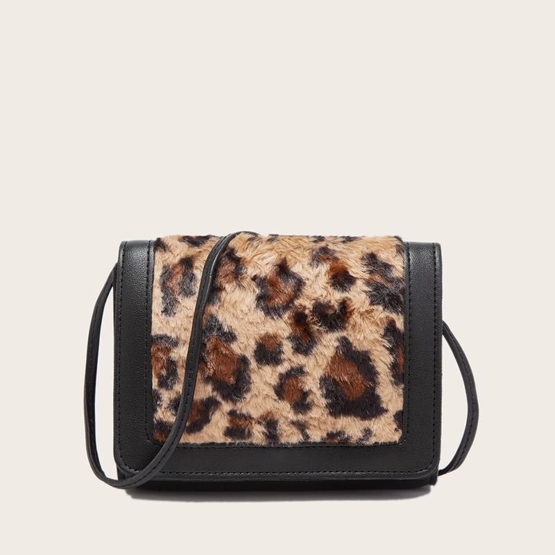 

Leopard Flap Crossbody Bag, Black