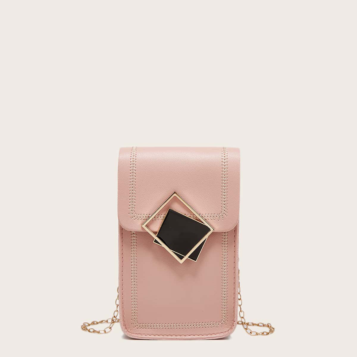 

Stitch Trim Flap Chain Phone Bag, Pink