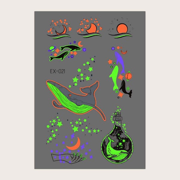 

1sheet Luminous Dolphin Tattoo Sticker, Multicolor