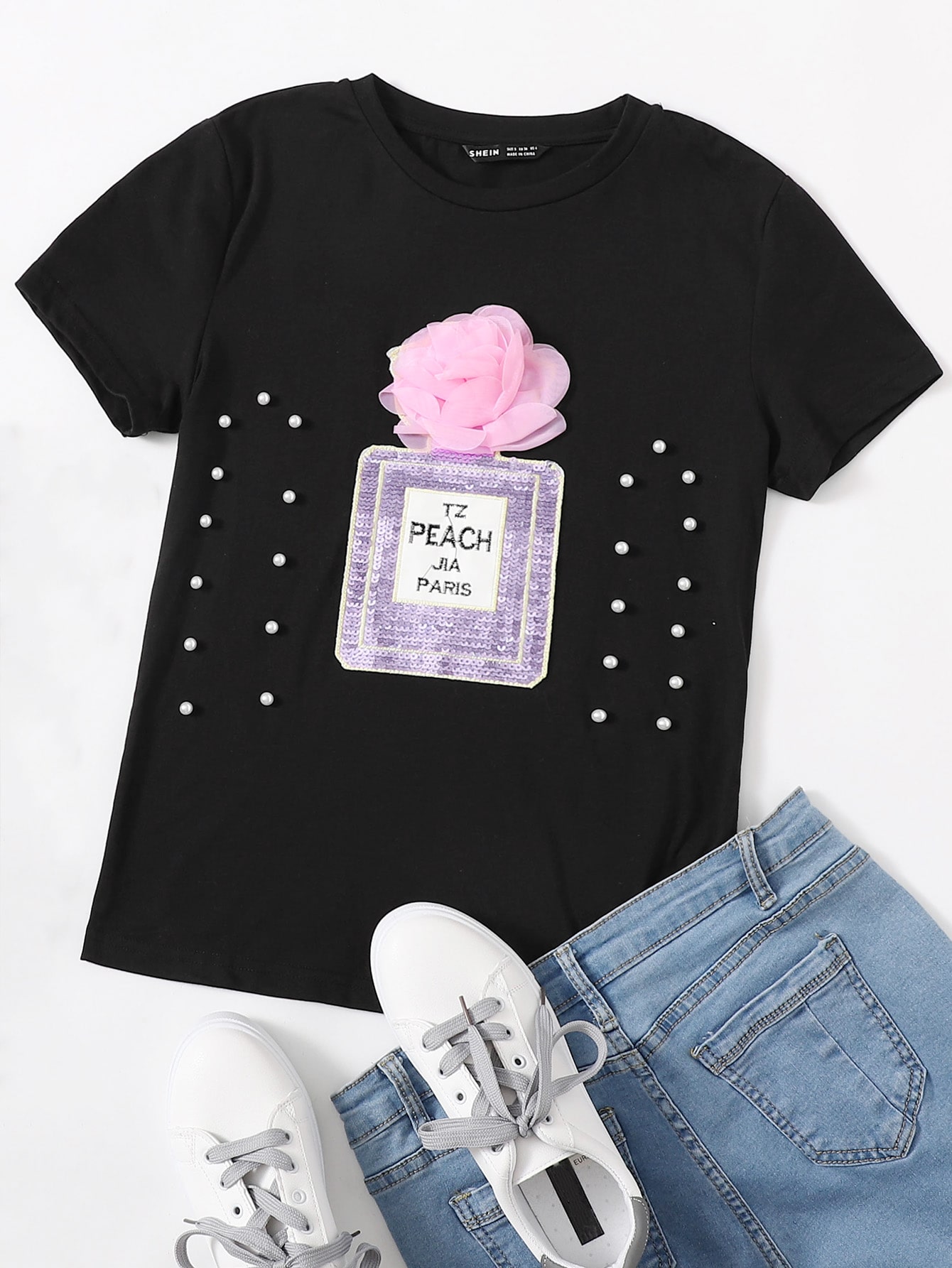 3D Appliques Sequin Patched Beaded Front Top thumbnail