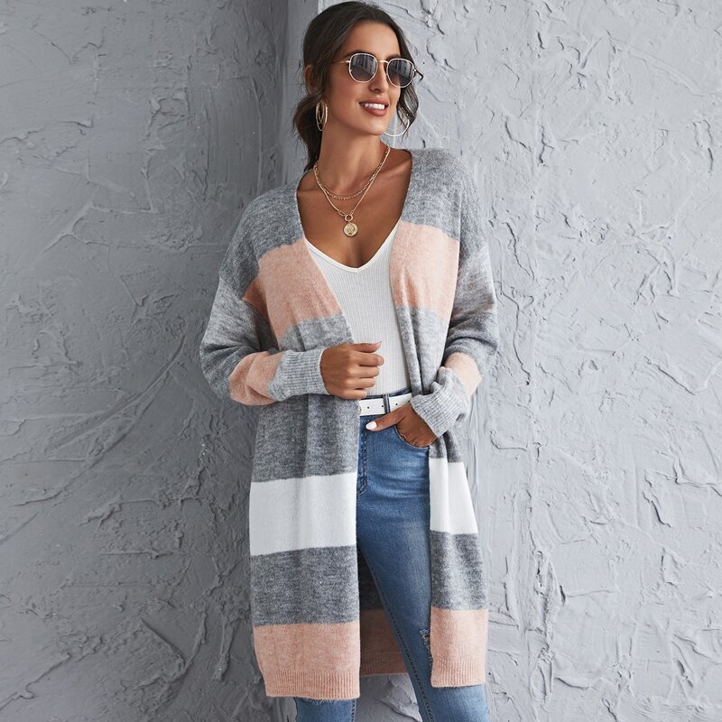 

Drop Shoulder Color Block Cardigan, Multicolor