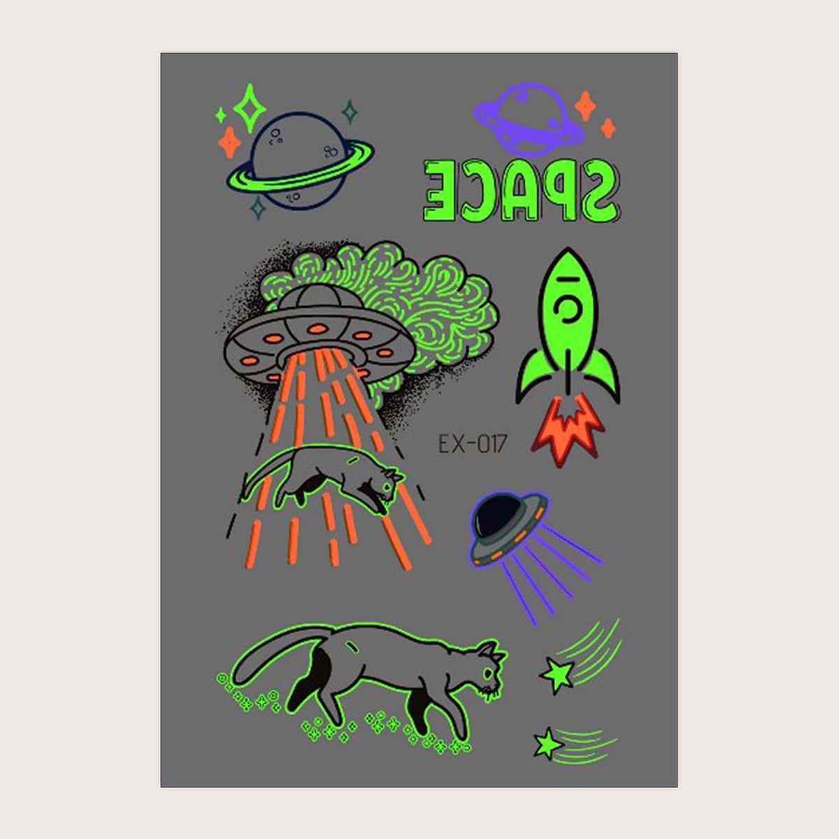 

1sheet Luminous Cat Tattoo Sticker, Multicolor