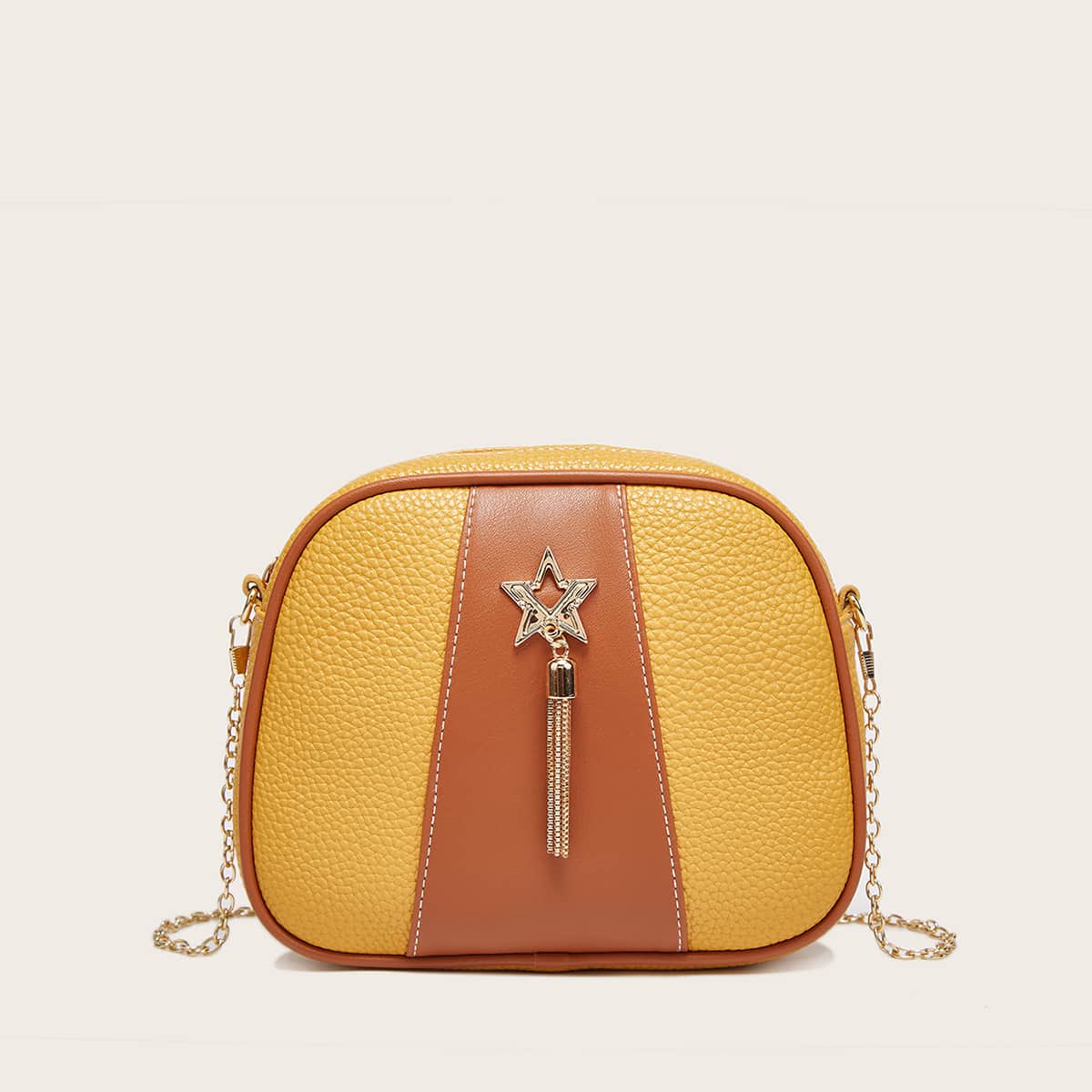 

Tassel Decor Two Tone Crossbody Bag, Yellow