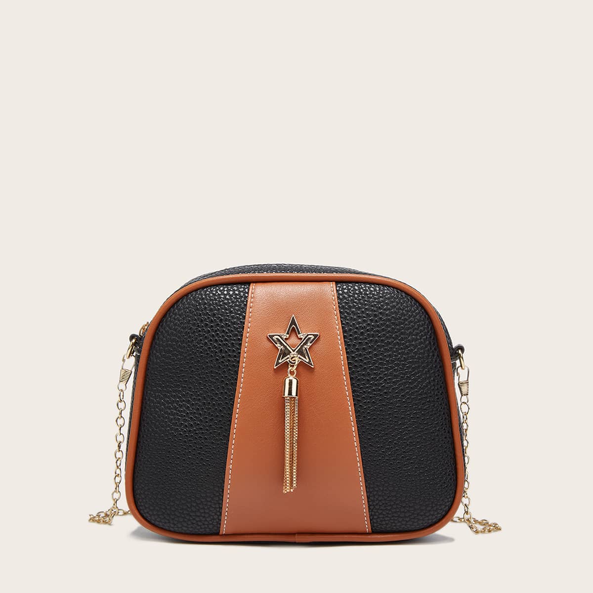 

Tassel Decor Two Tone Crossbody Bag, Black