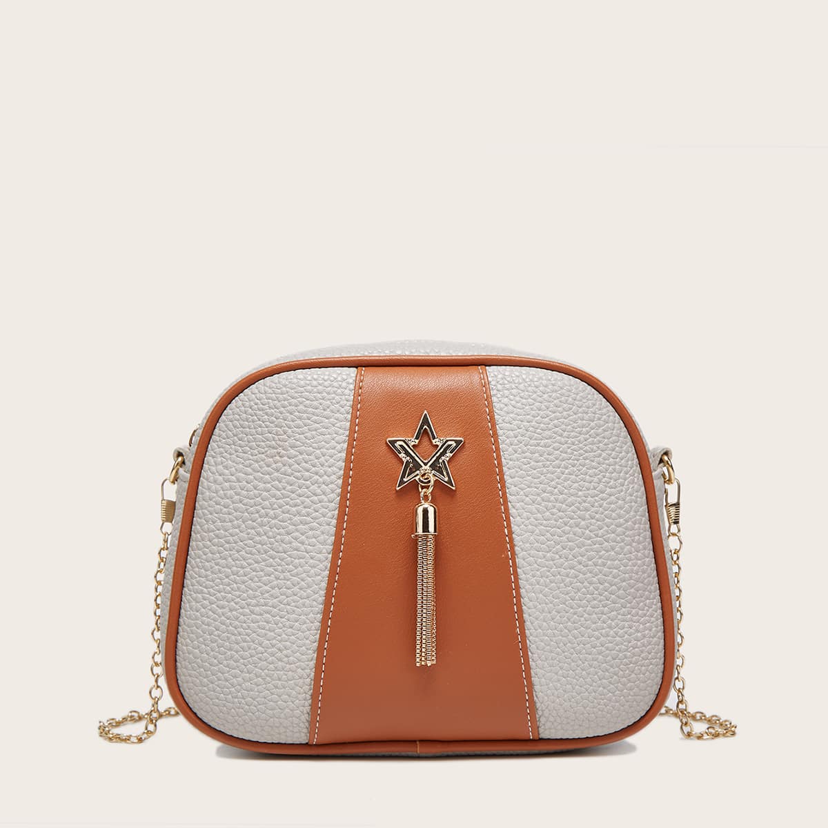 

Tassel Decor Two Tone Crossbody Bag, Grey