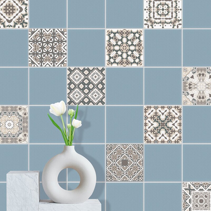 

10pcs Vintage Pattern Tile Wall Sticker, Multicolor