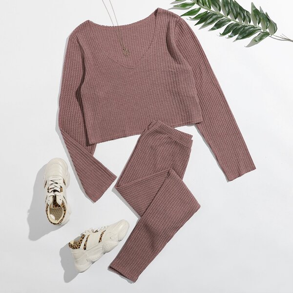 

Textured Knit Top & Leggings Set, Redwood