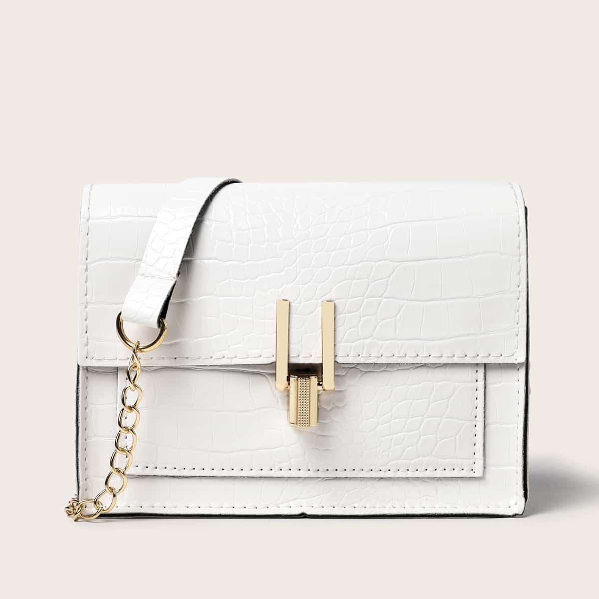 

Croc Embossed Crossbody Bag, White