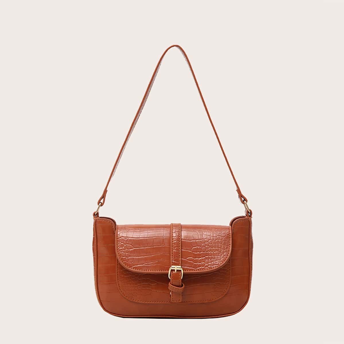 

Croc Embossed Baguette Bag, Brown