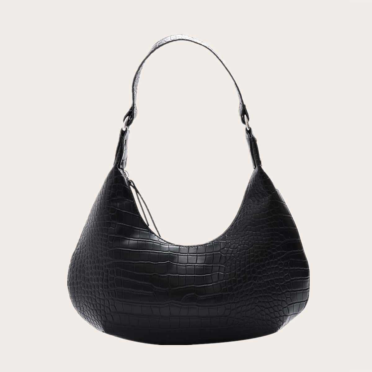 

Croc Embossed Shoulder Bag, Black