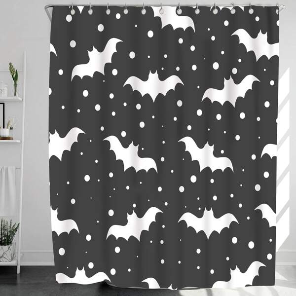 

Halloween Bat Print Shower Curtain, Black and white