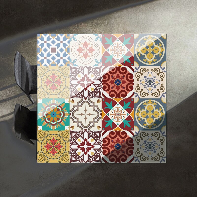 

10pcs Vintage Pattern Tile Wall Sticker, Multicolor