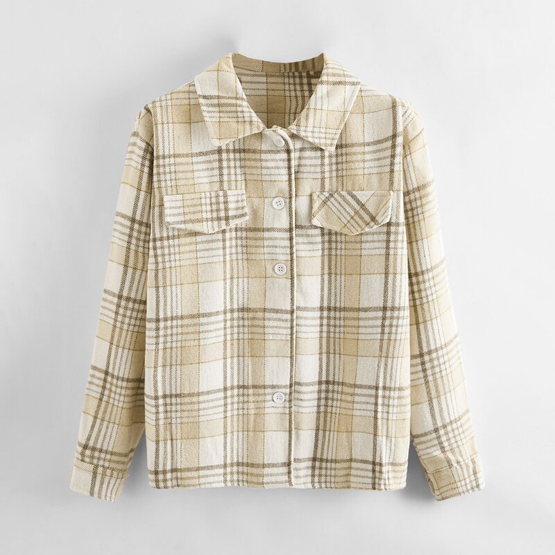 

Tartan Plaid Button Up Shirt Jacket, Black and white