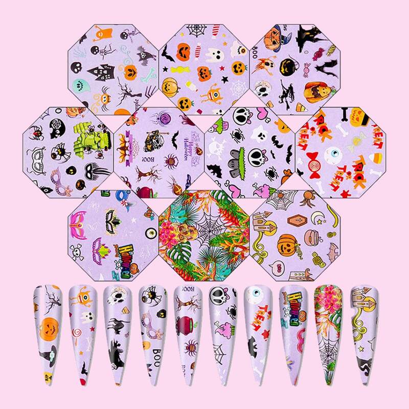 

10sheets Halloween Pattern Nail Sticker, Multicolor