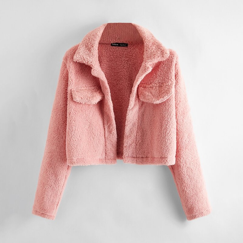 

Solid Crop Teddy Jacket, Dusty pink