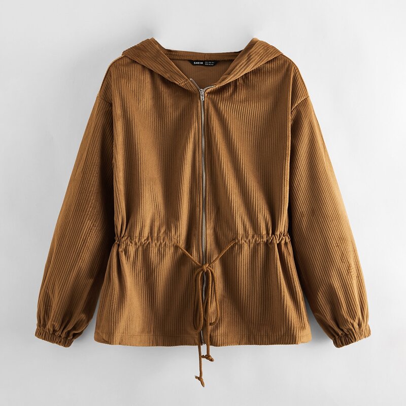 

Drawstring Waist Cord Hooded Jacket, Brown