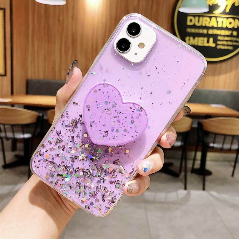 

Glitter Heart Mirror iPhone Case, Lilac purple