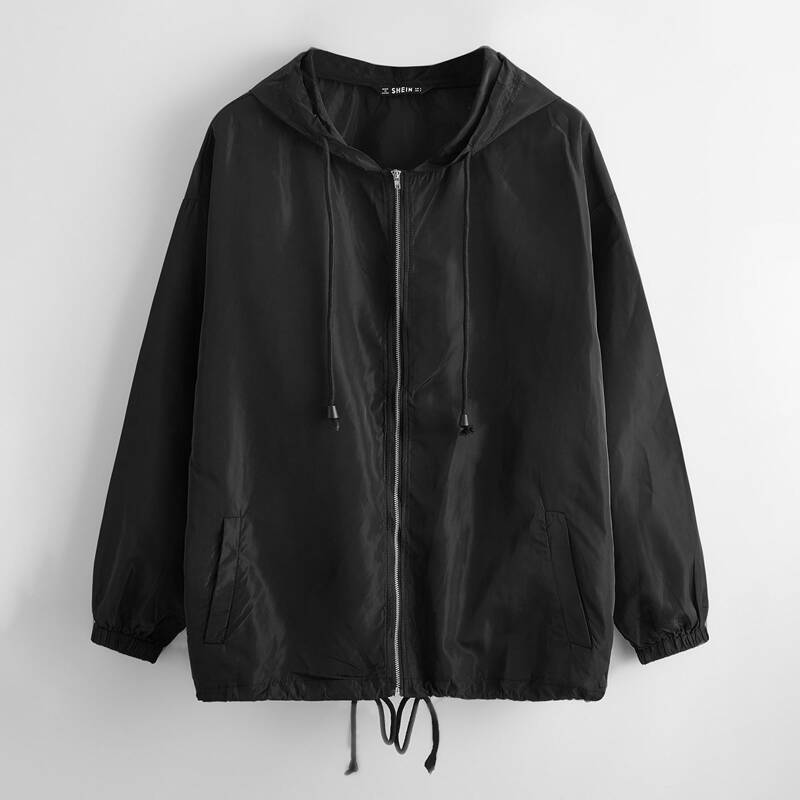 

Drawstring Hem Wind Jacket, Black