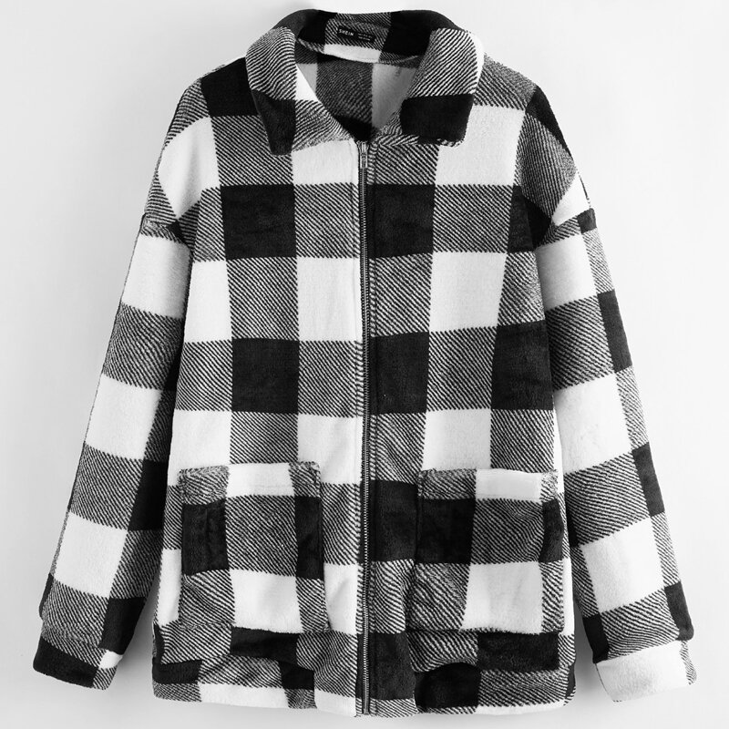 

Drop Shoulder Buffalo Plaid Jacket, Black and white