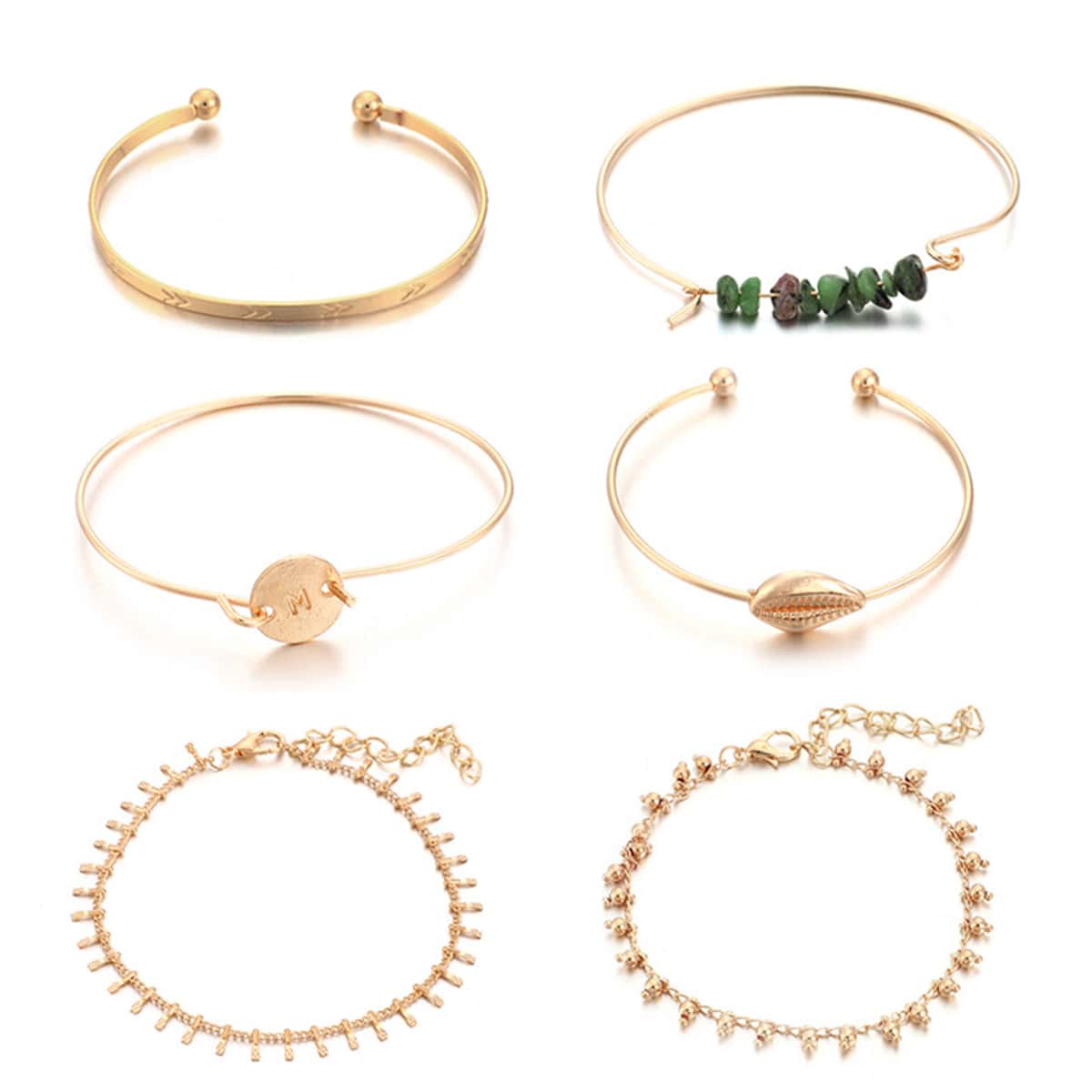 

6pcs Shell & Coin Bracelet, Gold