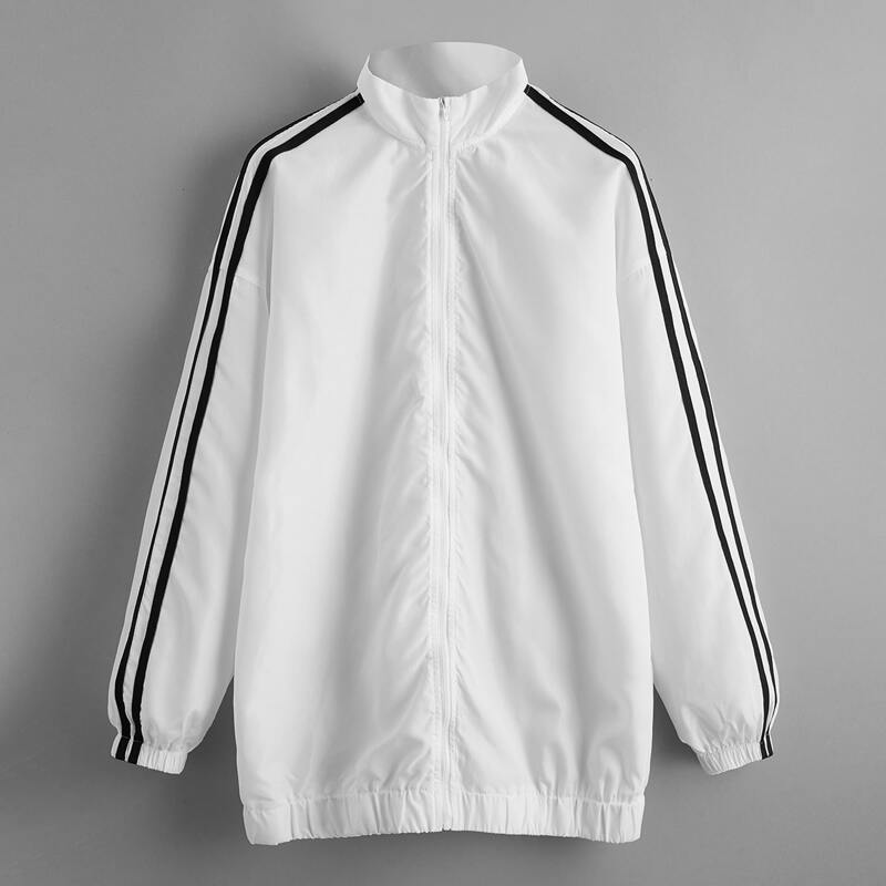 

Striped Side Zip Up Wind Jacket, White